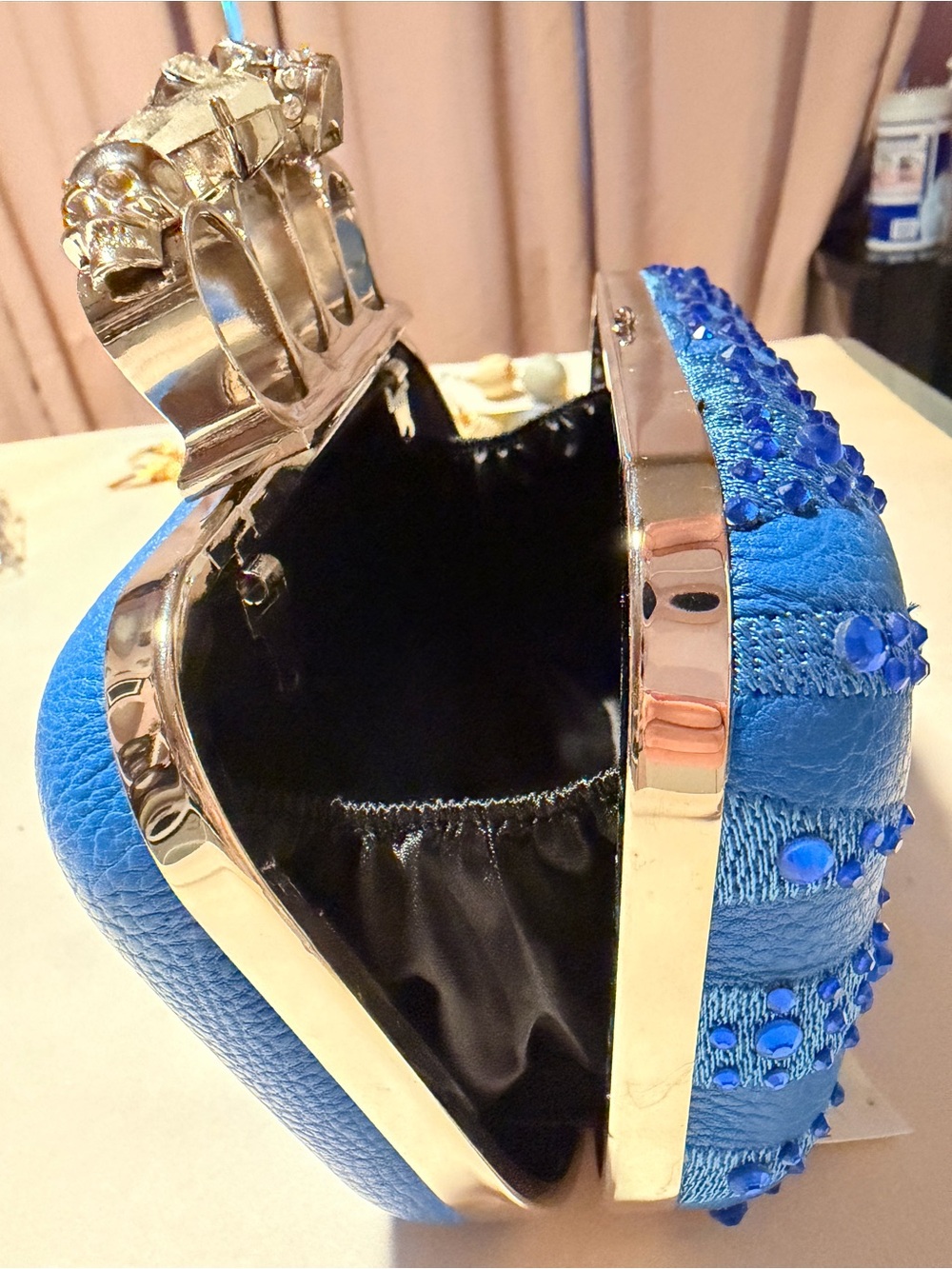 Bold Blue Jeweled Knuckle Clutch - Picture 4 of 9